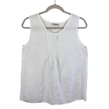 Laura Bianchi 100% Linen White Sleeveless Lightweight Blouse Made In Italy Sz M