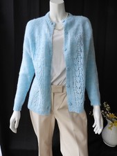 Vtg 70's Ladies Heather Sky Blue Cardigan Sweater Handmade sz M
