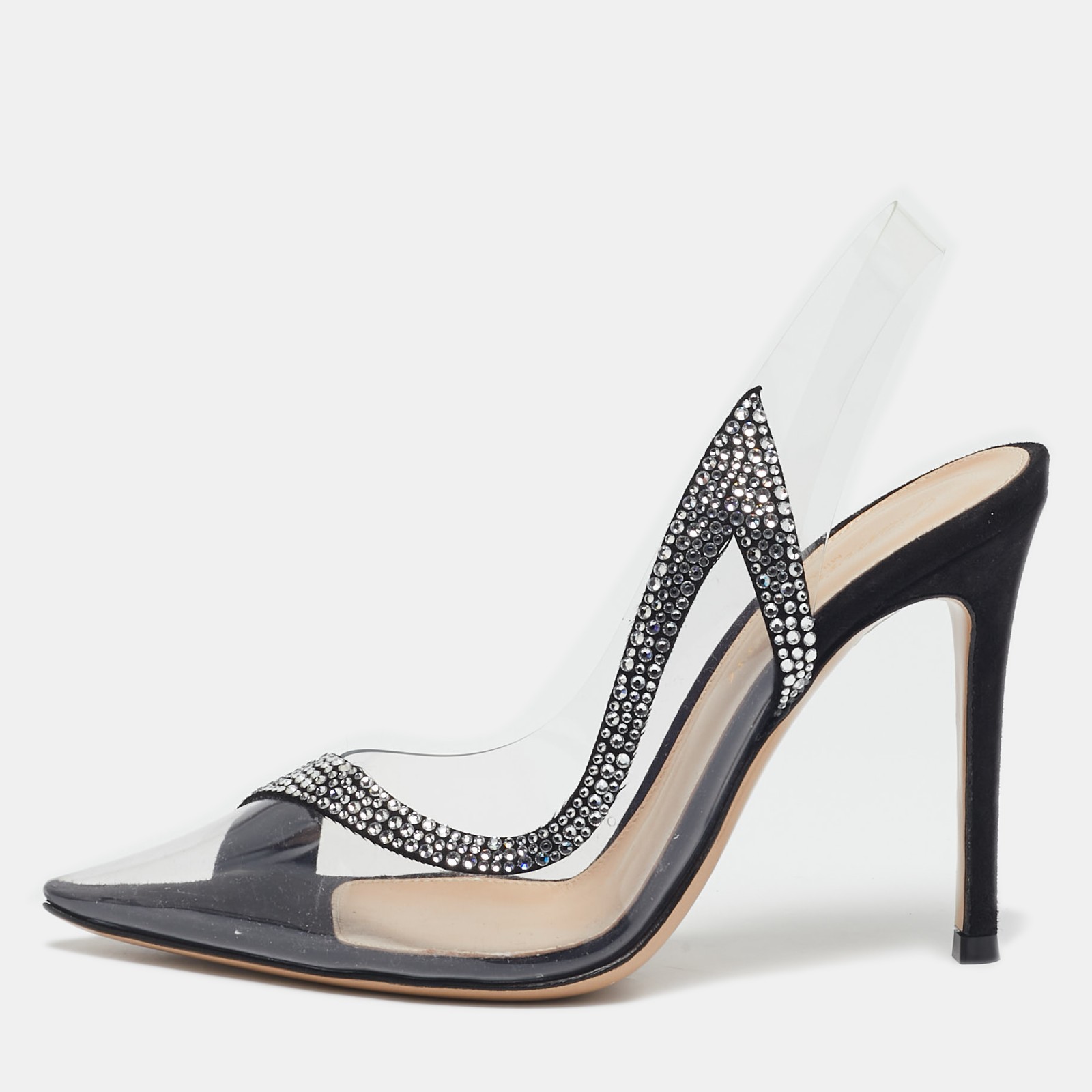 Gianvito Rossi Transparent/Black PVC and Suede Embellished Hortensia Pumps Size