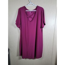Just Be Magenta Purple V-Neck Criss Cross Short Sleeve T-Shirt Dress Womens 3X