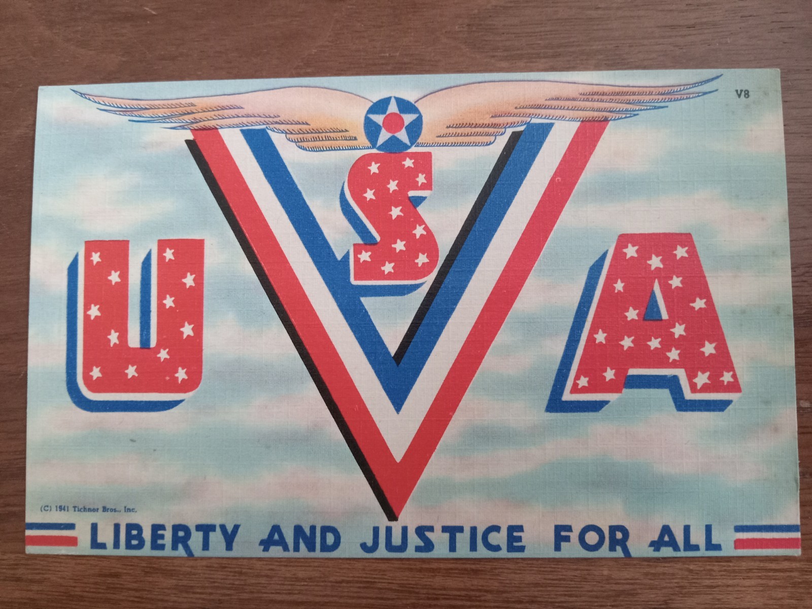 c1941 WW2 V for Victory, Liberty And Justice For All, Army Air Force Insignia