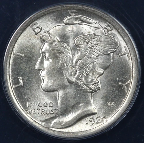 1920 10c Mercury Dime *Struck Through Debris* ANACS MS 63