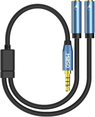 MillSO Headset Splitter for 2 TRRS Headphones or Mics - 1 Feet, Sapphire Blue 