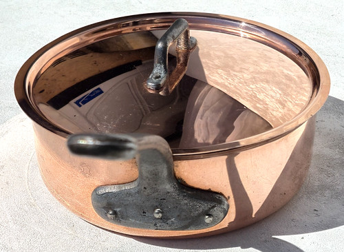 Vintage 9.1inch Copper Saute Pan w Lid Made in France Tin Lining 2.5mm 6lbs