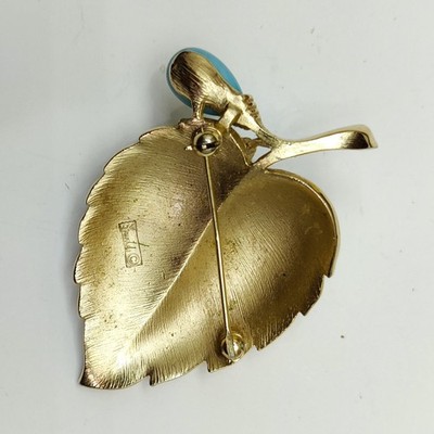 Vintage Crown Trifari Alfred Philippe Lily & Leaf Brooch Turquoise