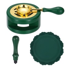 Wax Stamp Seal Kit Sealing Warmer Melting Spoon Pad Handle, Dark Green