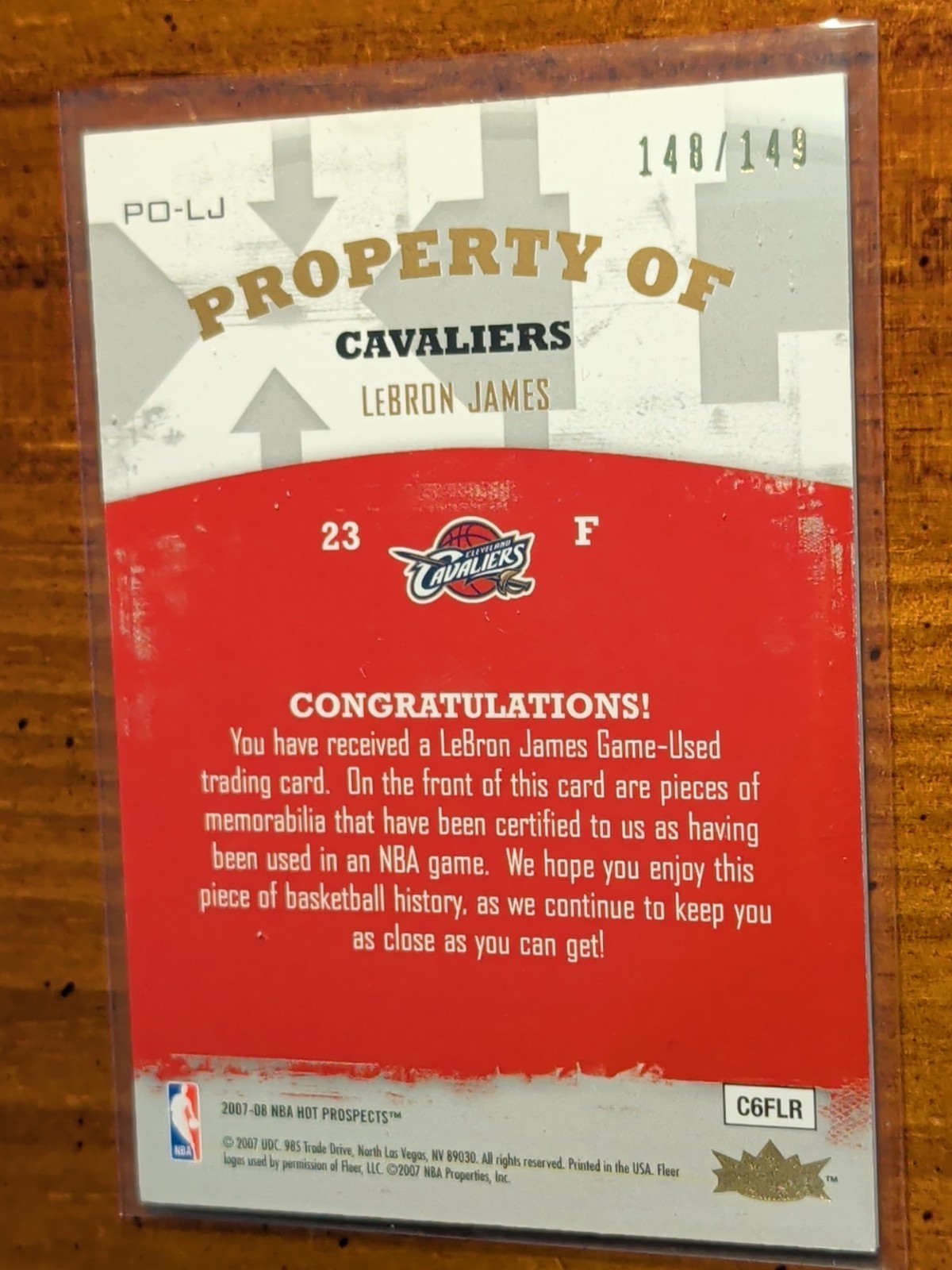 07-08 Hot prospects LeBron James jersey #148/149 game used jersey view 10