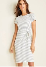 NWT ANN TAYLOR Striped Side Tie Sheath Dress Blue /Ivory NWT Size S Short Sleev