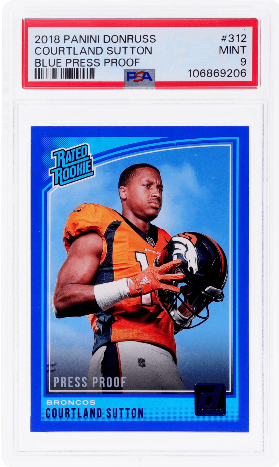 2018 Panini Donruss Courtland Sutton Rated Rookie Press Proof Blue PSA 9 RC
