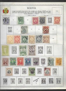 BOLIVIA VERY NICE COLLECTION ON MINKUS ALBUM PAGES 1868 TO 1987 MANY STAMPS