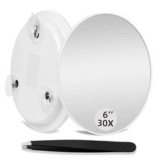 30X Makeup Magnifying Mirror, Round 6inch Travel Magnified 6"L x 6"W White-30x