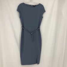EXPRESS Slate Blue Womens Dress. Belt. Zipper In The Back. Knee length Bodycon