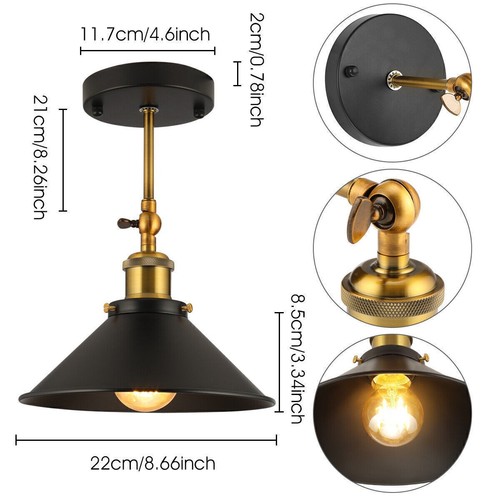 E27 Industrial Wall Light Fittings Tapered Shades Black & Antique Brass Lights - Picture 10 of 15