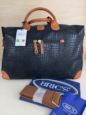 BRIC S Milano MySafari  Duffel Black Croc Embossed NWT Leather Trim 070600