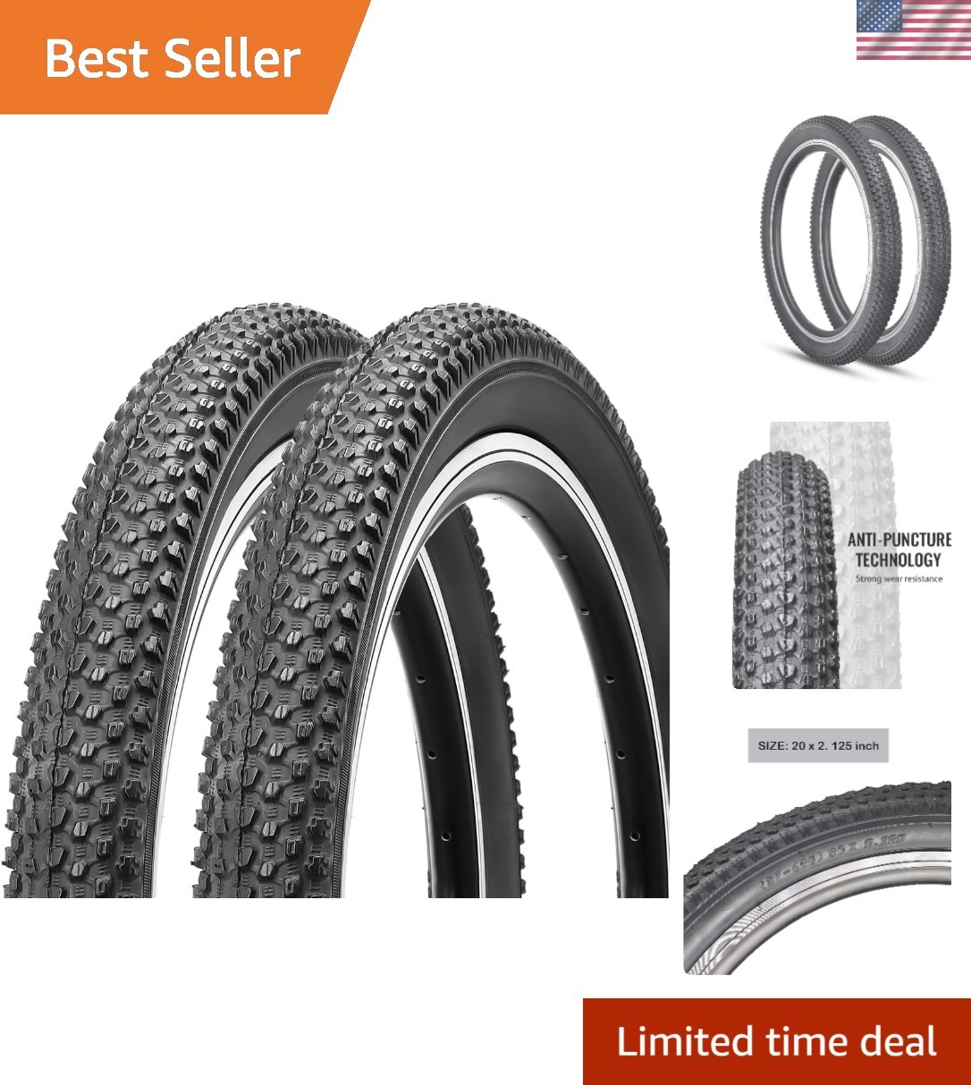 Folding MTB Tires (20x2.125 In) - 2-Pack with Excellent Traction for Adventures