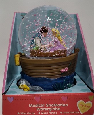 Disney Parks Rapunzel And Flynn Rider Floral Base Snow Globe