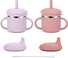 Upgrade Stainless Steel Baby Sippy Cups, 7.4 Oz Spill Proof Toddler Straw Cups,