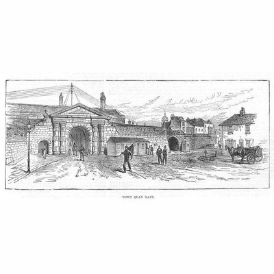 PORTSMOUTH Town Quay Gate - antiker Druck 1882
