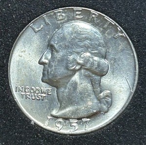 🪒 US 1957-D Washington Quarter 25c 90% Silver Denver Mint Coin Uncirculated