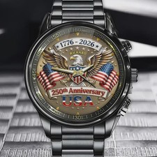 America 250 Patriotic Eagle Stainless Steel Watch USA Flag Gift