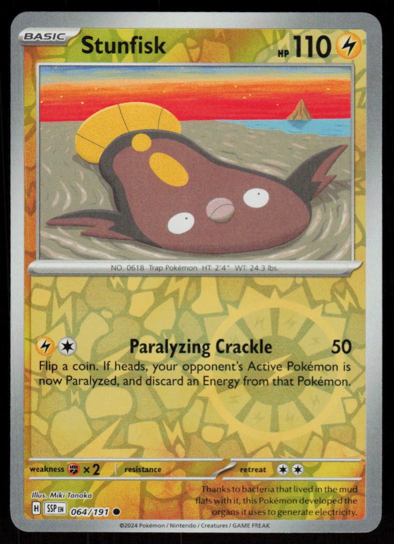 Stunfisk 064/191 Common Surging Sparks Pokemon Reverse Holo Near Mint