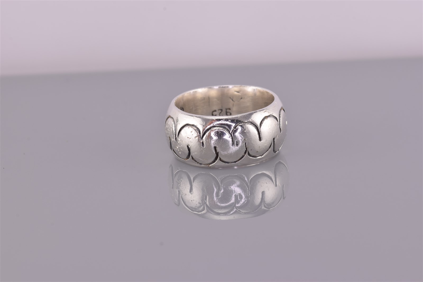 Sterling Silver 9mm Rounded Solid Over Under Carv… - image 2