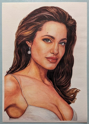 Angelina Jolie Watercolor   A4 Portrait Painting   Iconic Hollywood Star A4 Art