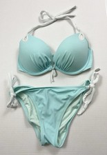 Victoria s Secret Bikini Swim Set Size 34D Large Bottoms Baby Blue Underwire