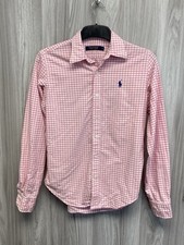 Polo Ralph Lauren Golf Pink Gingham Button Up Logo Long Sleeved Shirt UK8(4) PAC