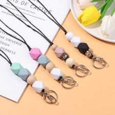 Natural Wood Beads Beaded ID Badge Lanyard Car Hanging Drop Hanging Ornaments