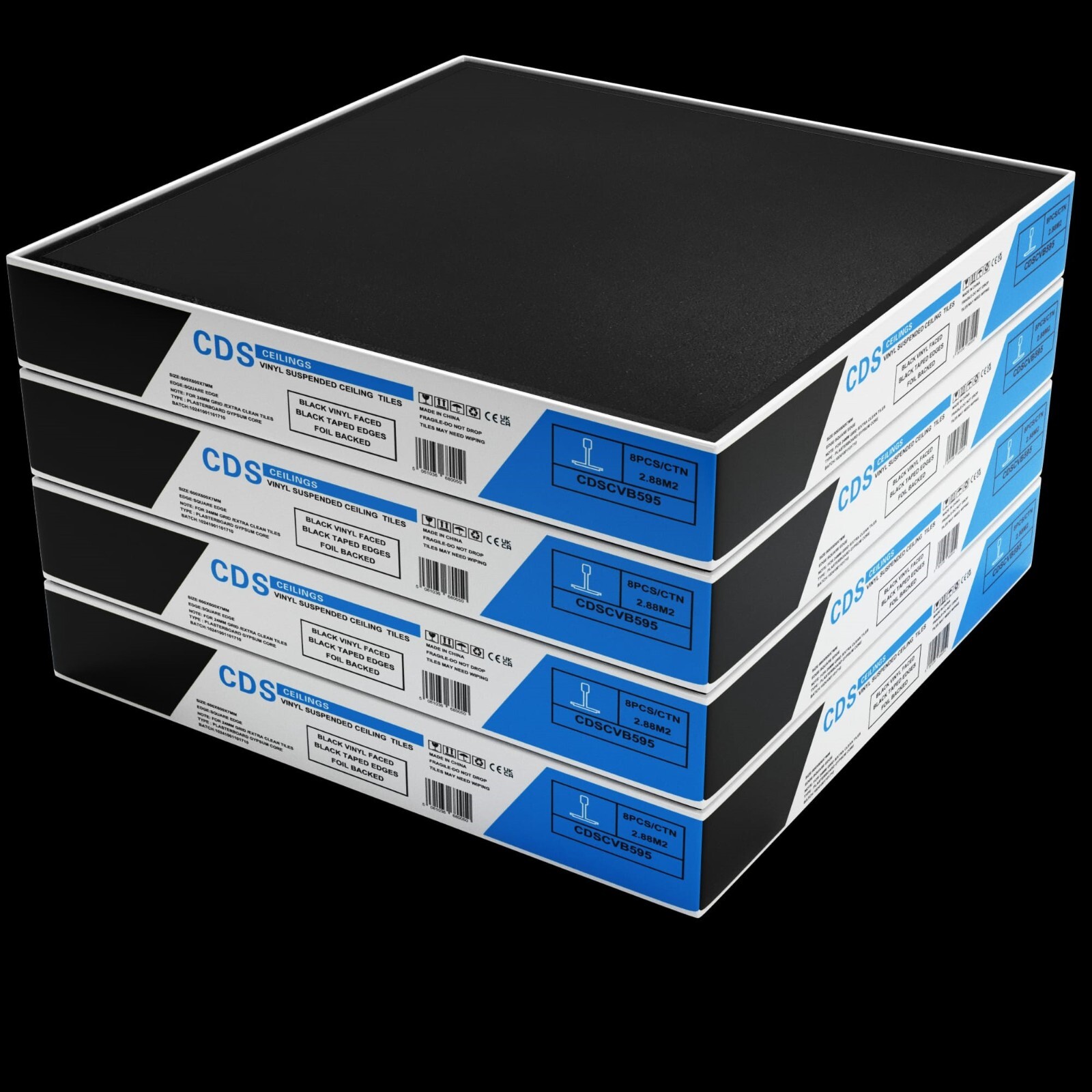 BLACK VINYL  SUSPENDED CEILING TILES  595x595mm  48 Tiles  6 BOXES OF 8