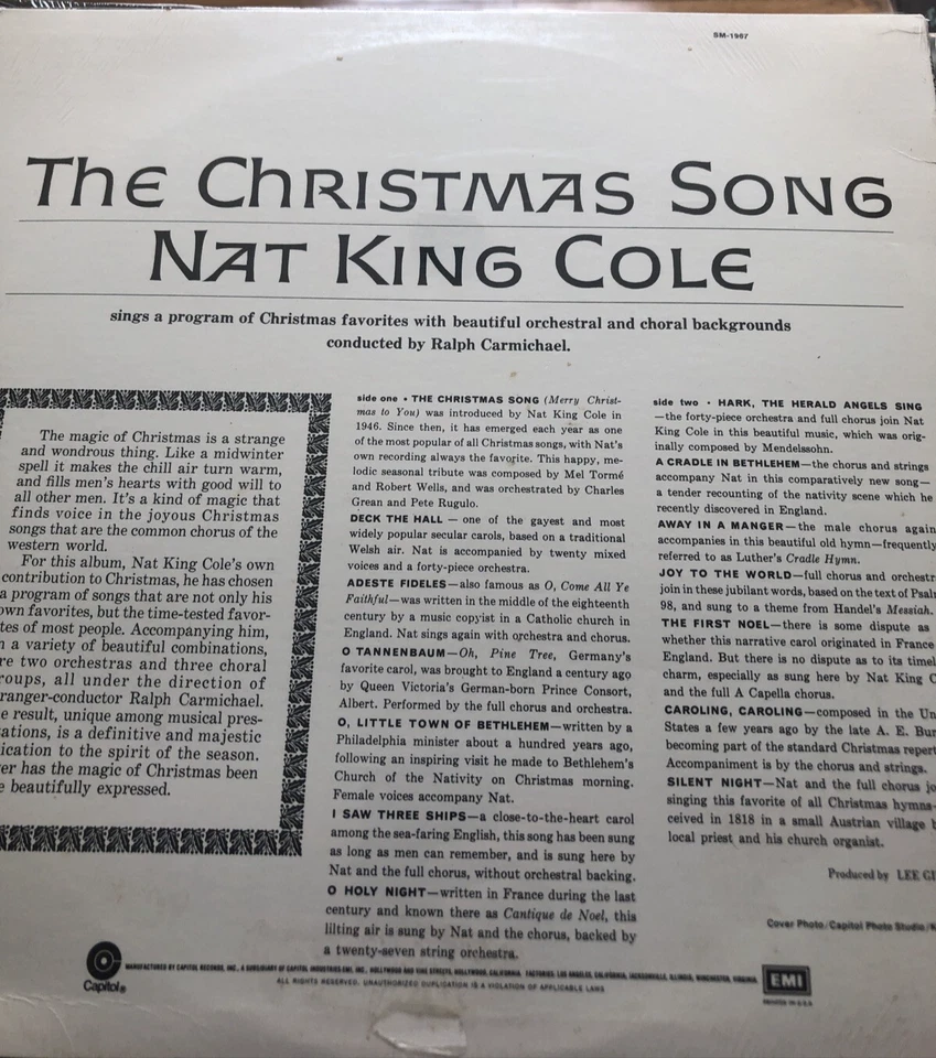 Nat King Cole The Christmas Song Capitol SM-1967 Records 1st Ed.Stereo Sealed LP Foto 2 de 2