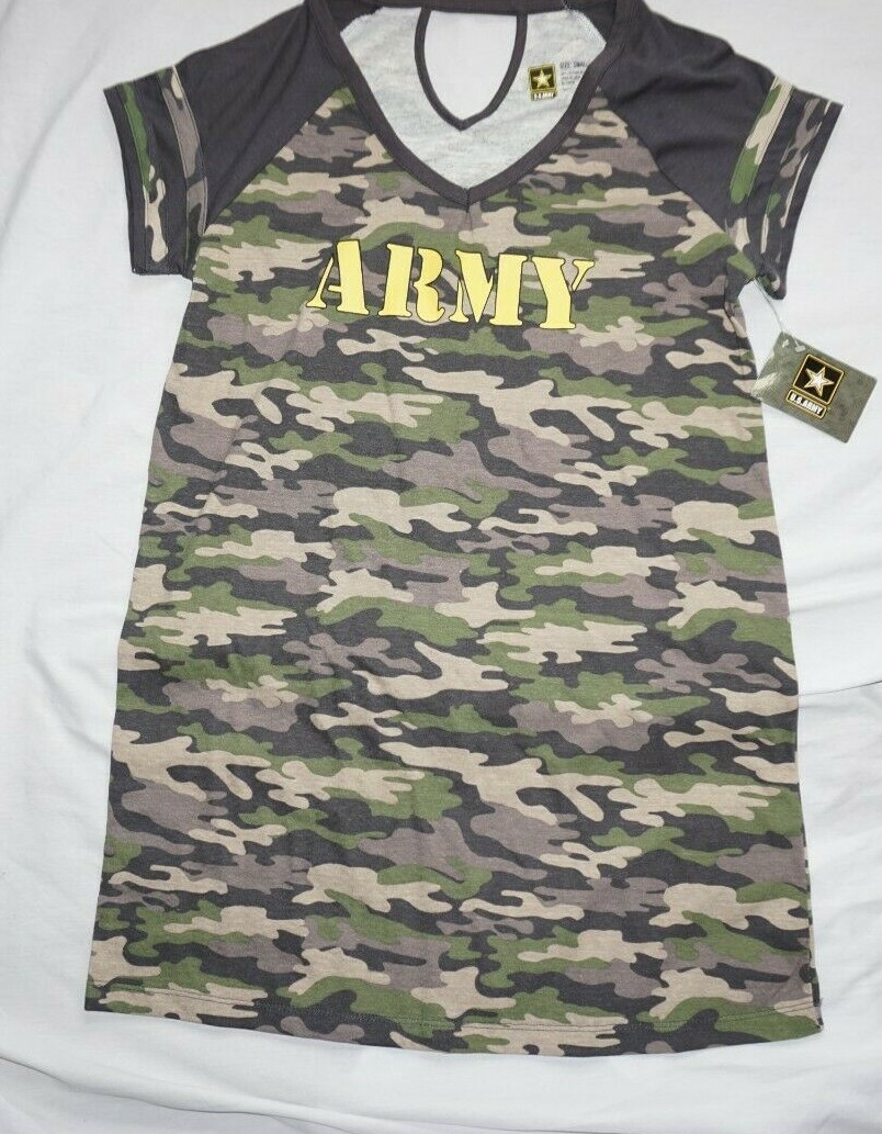 NWT Women's Camo Camouflage ARMY Night Shirt Pajamas Lounge Wear Sz S