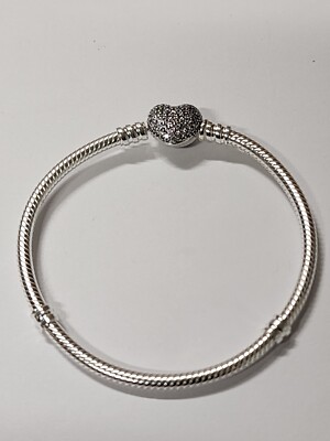 PANDORA MOMENTS HEARTS CLASP SNAKE CHAIN BRACELET #590727CZ-17cm