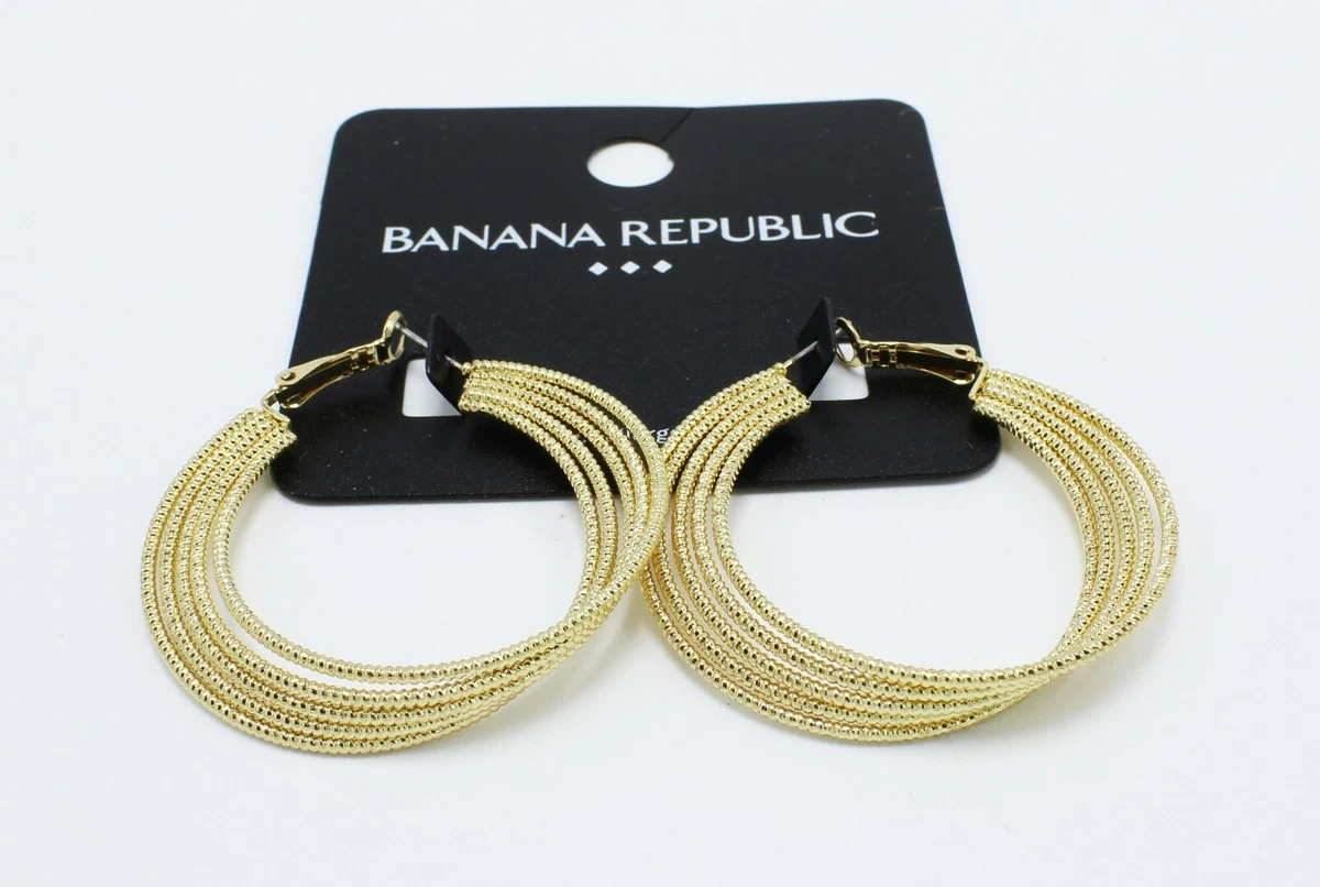 New Gold Tone Textured Twisted Hoop Earrings by Banana Republic