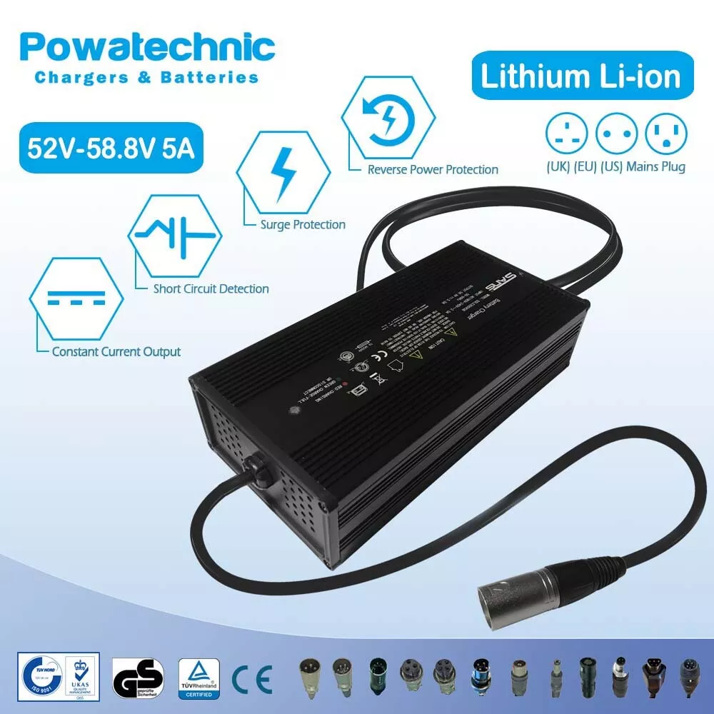 52V 58.8V 5A Lithium 14S Battery Charger Electric Bikes Scooters Wheelchair  Golf