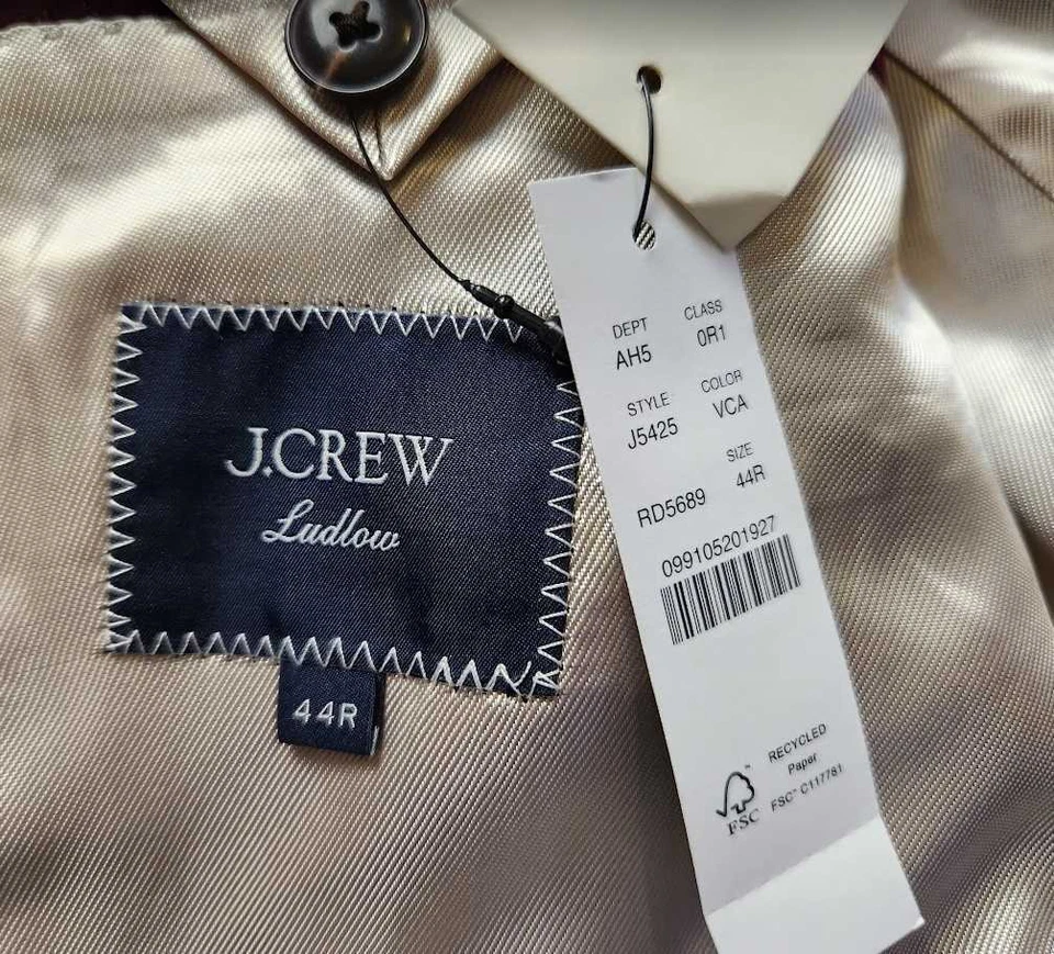 Nuevo Hombre J Crew Ludlow Slim Fit Chal-Cuello Esmoquin Chaqueta en Terciopelo Rojo Blazer Foto 3 de 4