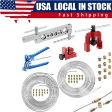 Brake Line Repair Kit 3/16 + 1/4 25 FT Pipe Single Flaring Tool Nuts Fittings US