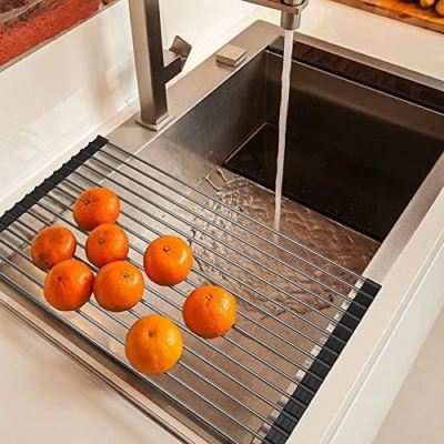 Over the Sink Roll-Up Dish Drying Rack - Multipurpose Pan & Bottle Drainer
