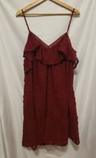 Grace Karin Mini Dress Women Large Maroon Spaghetti Strap Zip Up Lined