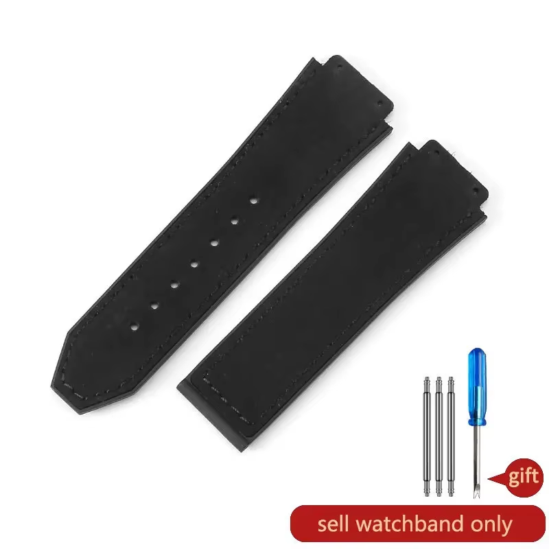 Leather Rubber Strap for Hublot Big Bang Classic Fusion 26x19mm