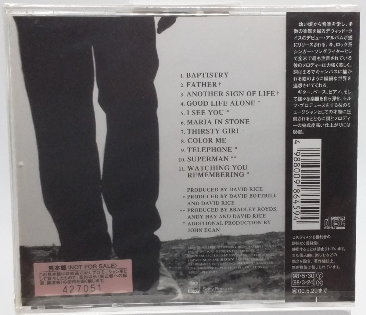 DAVID RICE Greenelectric JAPAN CD SRCS-8645 PROMO NEW s11954