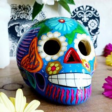 Mexican Painted Ceramic Candy Skull | Blue