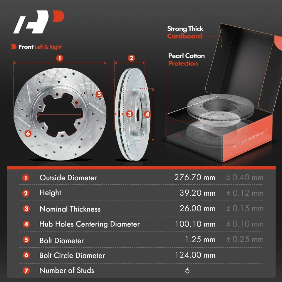 6x Rotores de freno perforados y pastillas de cerámica delanteras para Nissan Pathfinder 1987-1995 D21 Foto 2 de 4