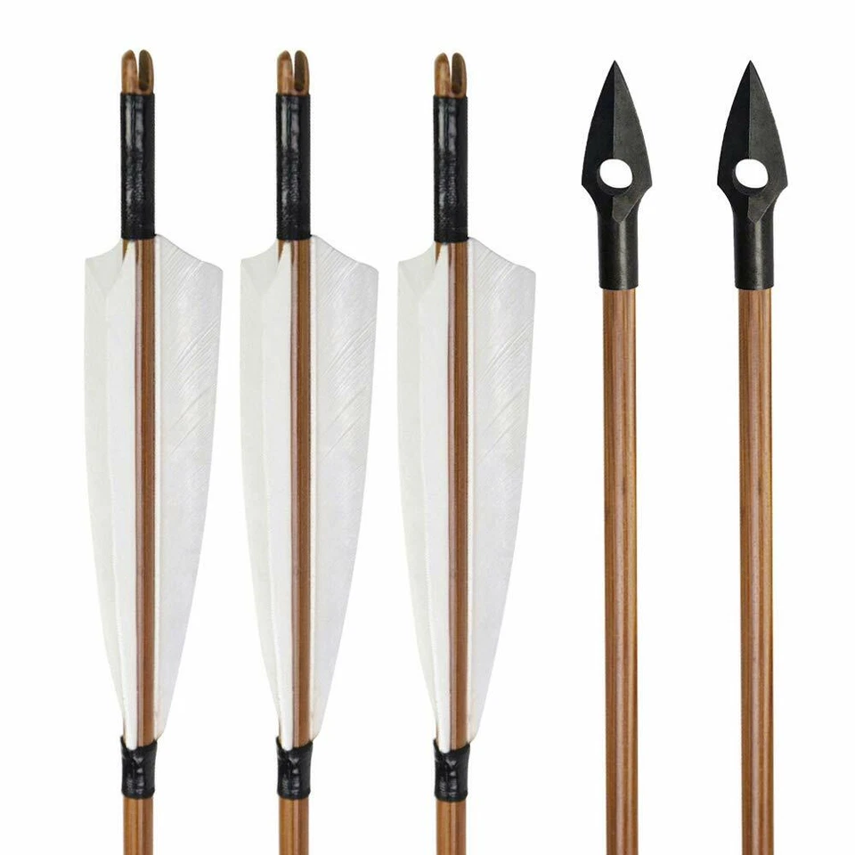 Bamboo Arrows Archery 5'' Natural Feather Arrowheads Traditional Bow Hunting - Image 4 of 4
