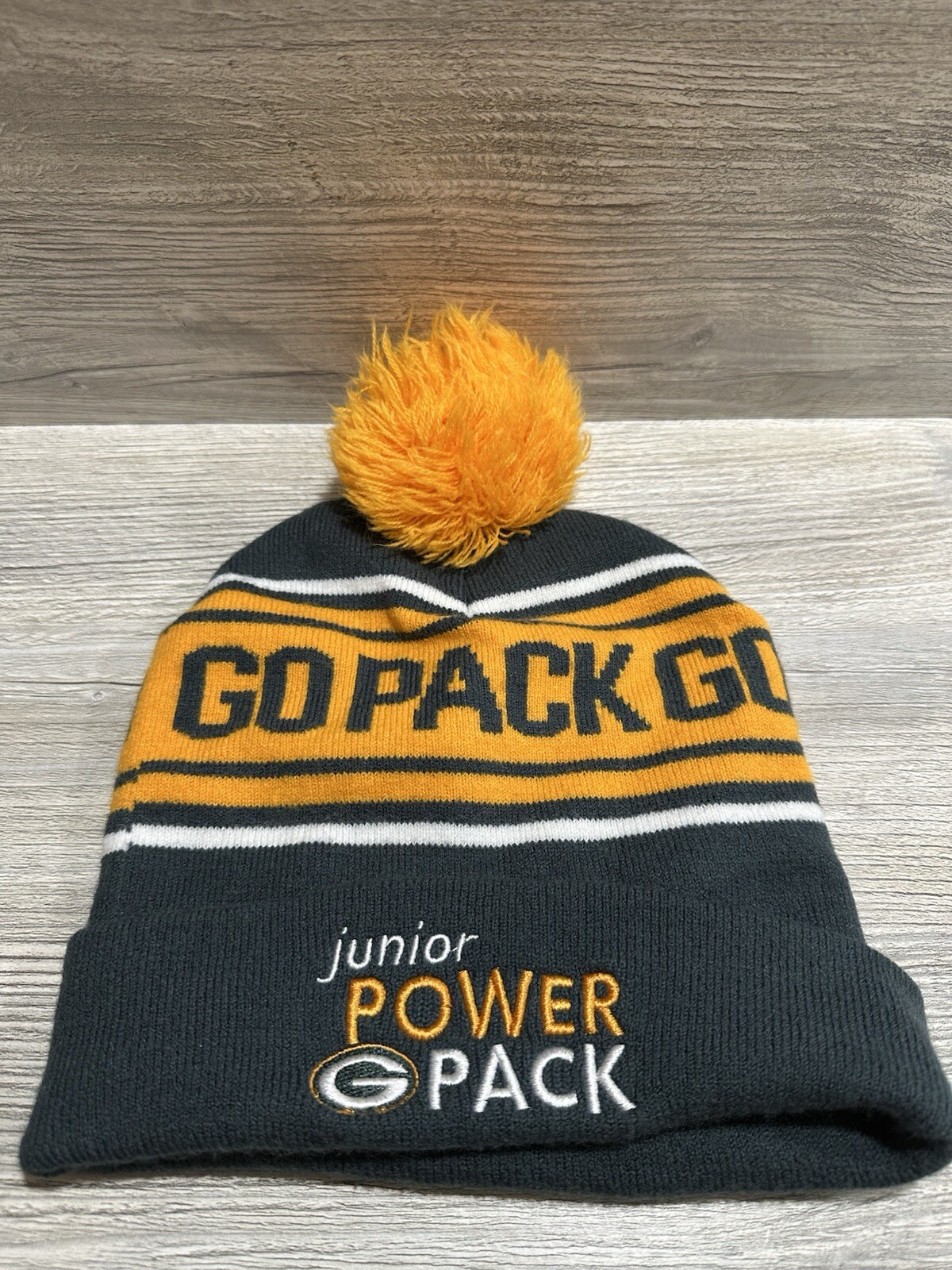 Beanie Green Bay Packers Jr Power Pack Gold Striped Pom Knit Hat Polaris