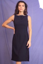 Dark blue +white Striped Sleeveless Office Dress