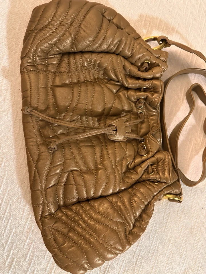 Carlos Falchi Calf Leather Medium Cinch Bag with Gold Accents - Image 3 of 4