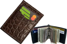 Brown Alligator Bifold Slim Profile Wallet With Money Clip Quality USA Handcraft