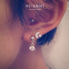 16g Dainty Moon Star cartilage earrings, ear studs, helix conch earrings, 1pc